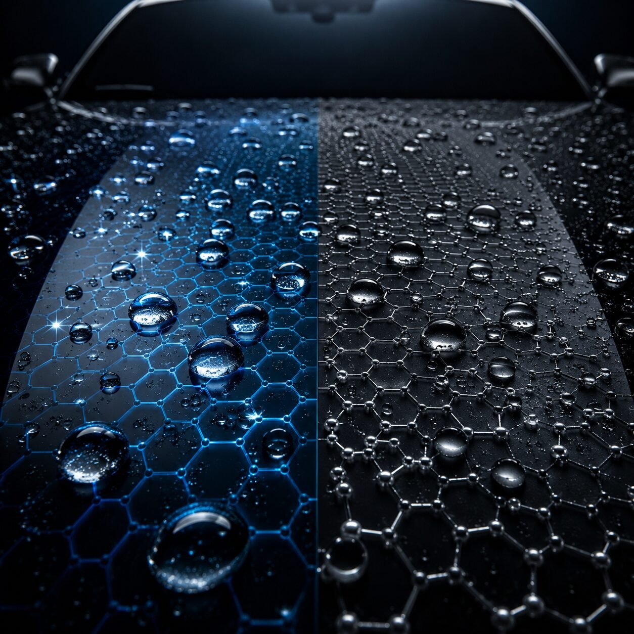 Perbandingan struktur molekul antara nano ceramic dan graphene coating mobil.