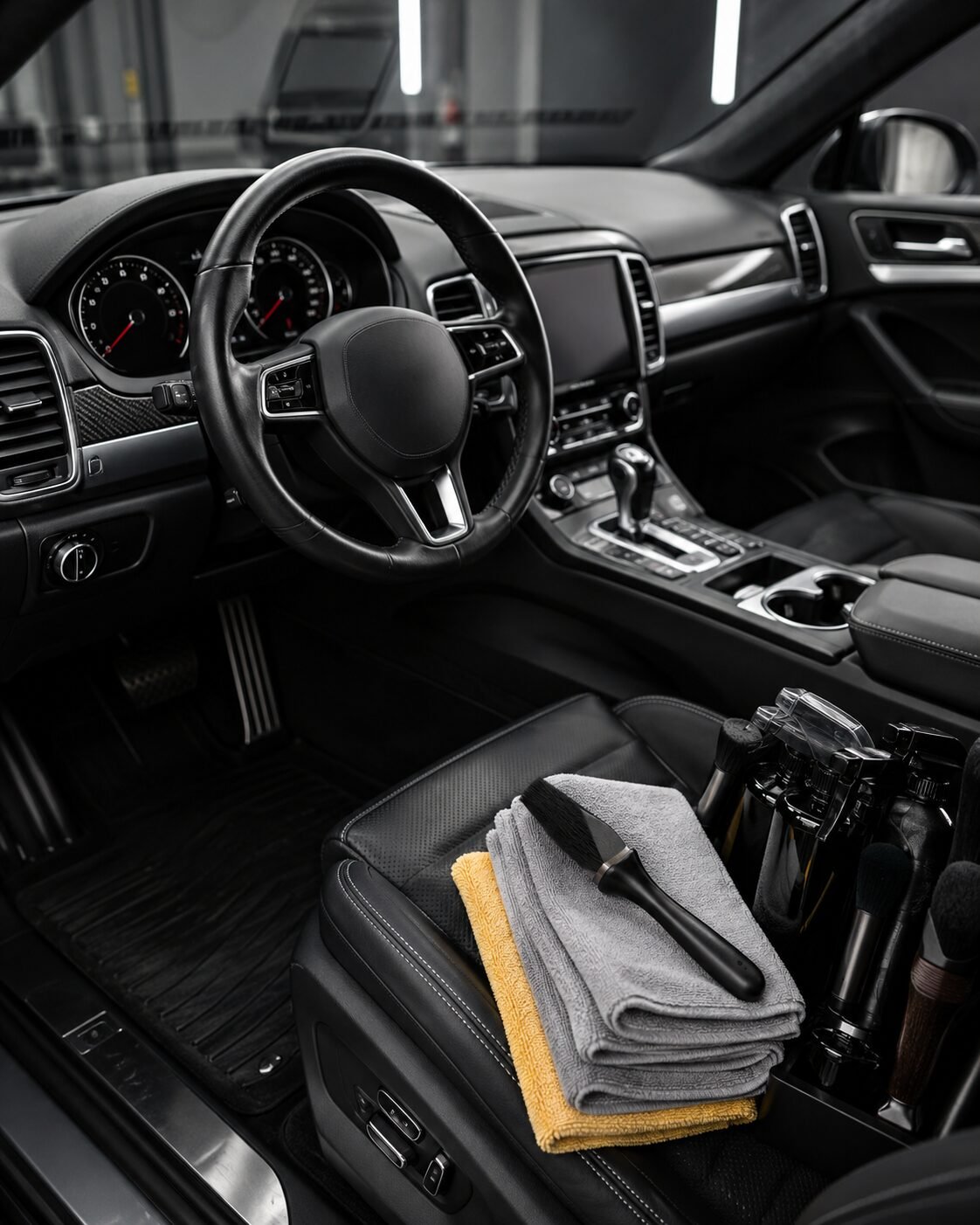 Proses pembersihan sela-sela AC dan dashboard pada layanan detailing interior mobil jogja di Zenith Motor.