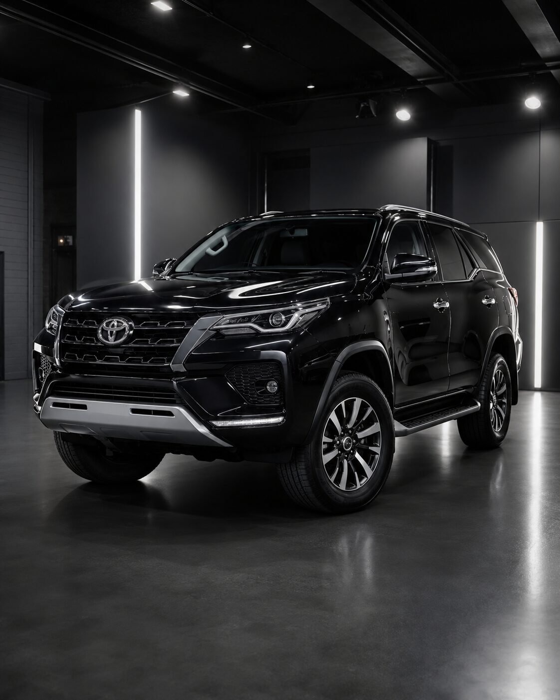 Hasil akhir perbaikan bodi Toyota Fortuner dengan cat oven premium yang memancarkan kilau wet look di Zenith Motor.