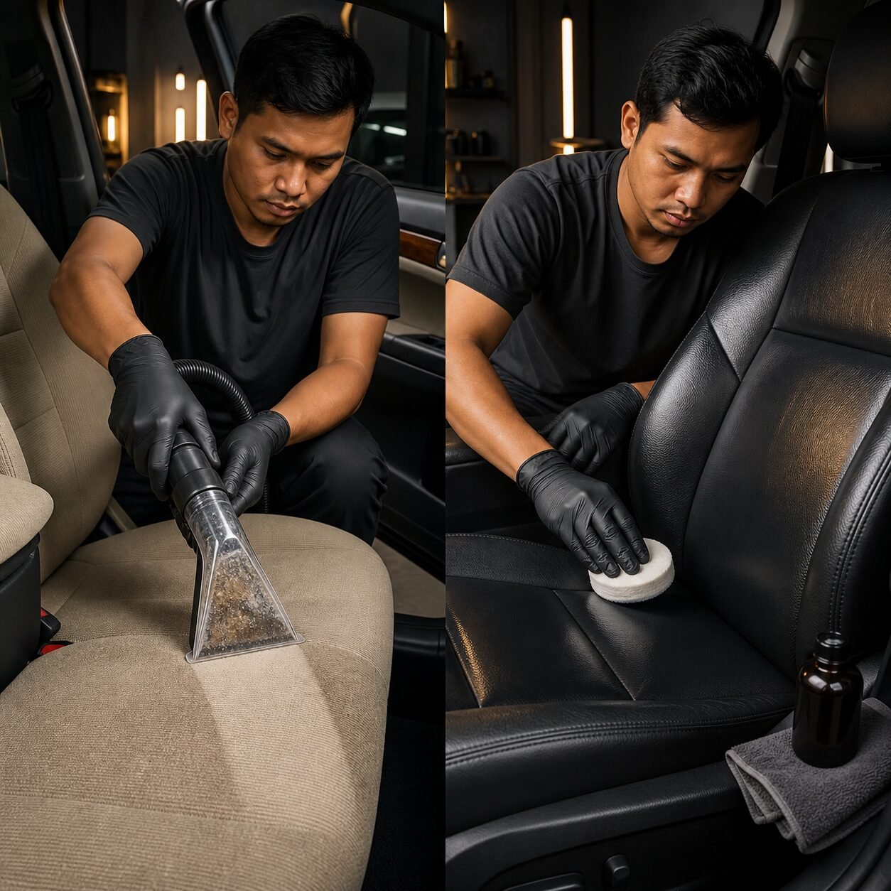 Kebersihan celah sempit di kisi-kisi AC dan tombol kemudi merupakan indikator utama hasil detailing interior mobil yang detail.