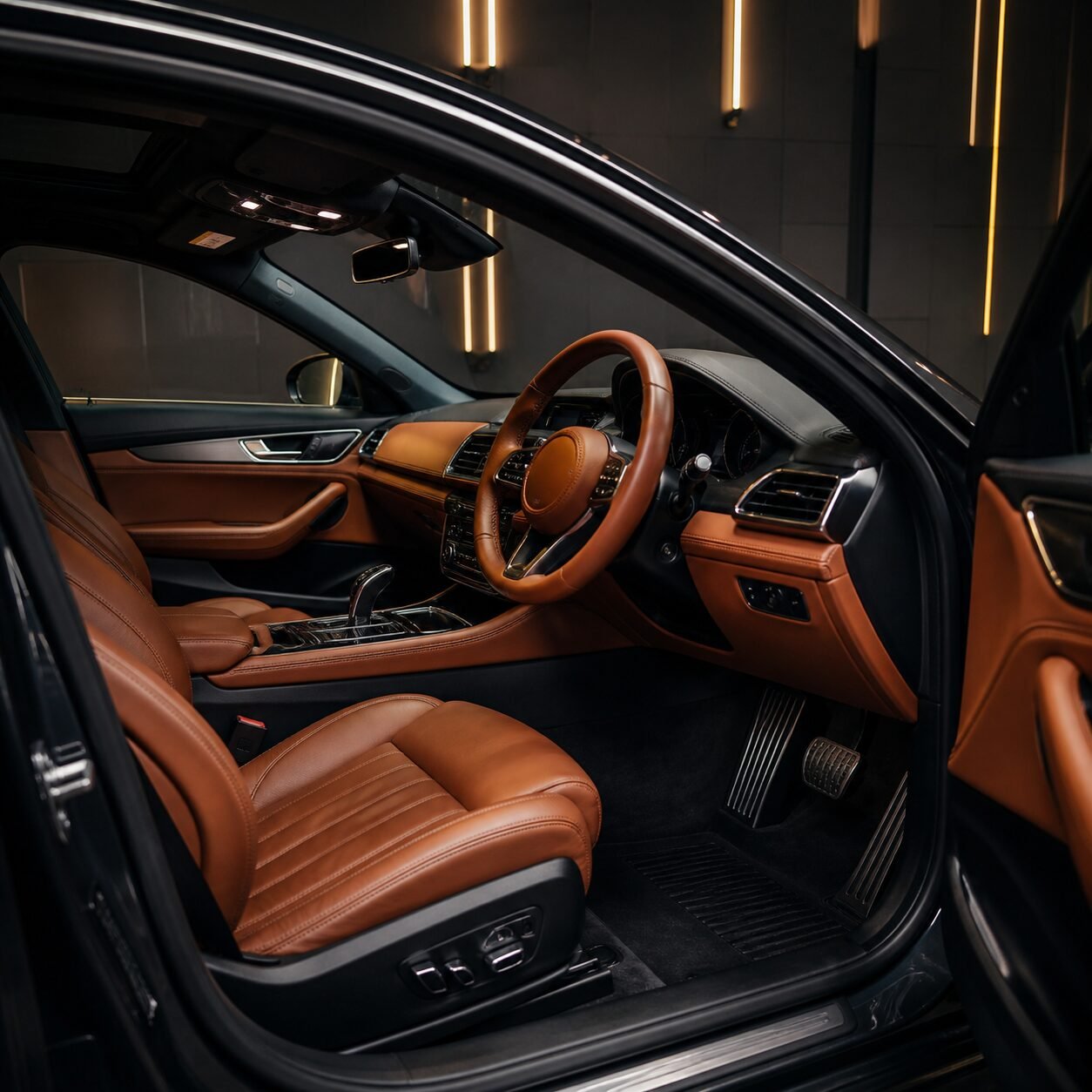 Hasil akhir detailing interior stir kanan (RHD) yang mewah dan wangi, sepadan dengan waktu tunggu pengerjaannya.