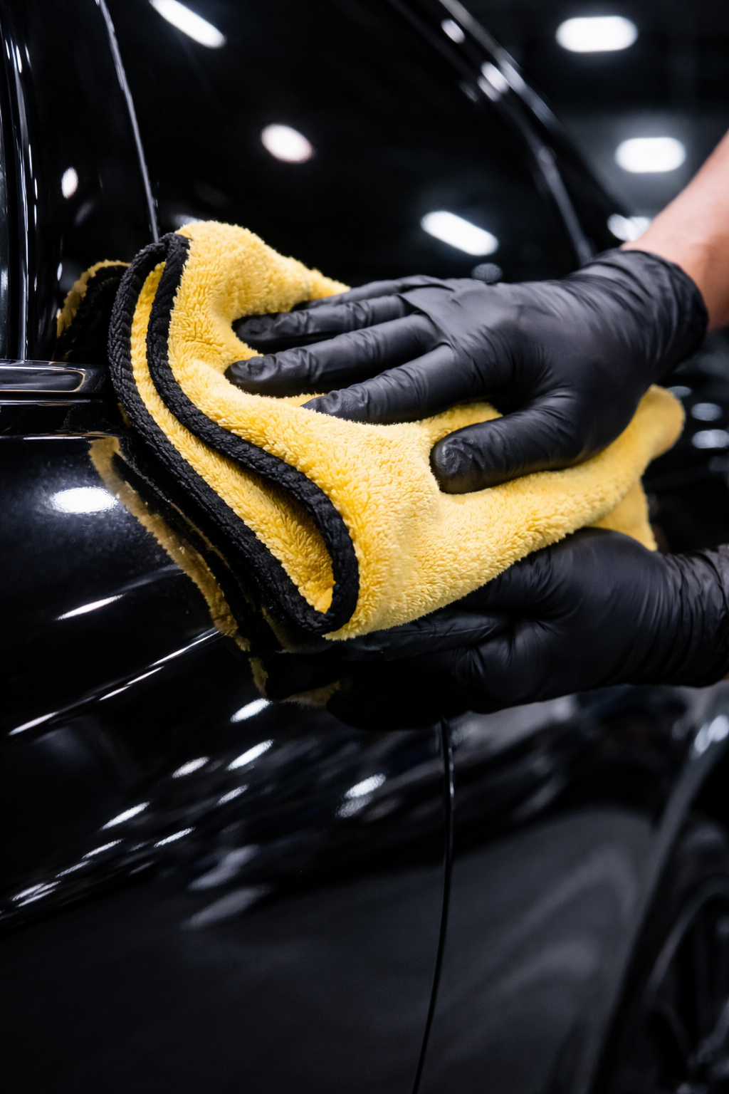 Teknisi Zenith Motor menginspeksi dan menunjukkan cara hilangkan swirl mark mobil hitam.