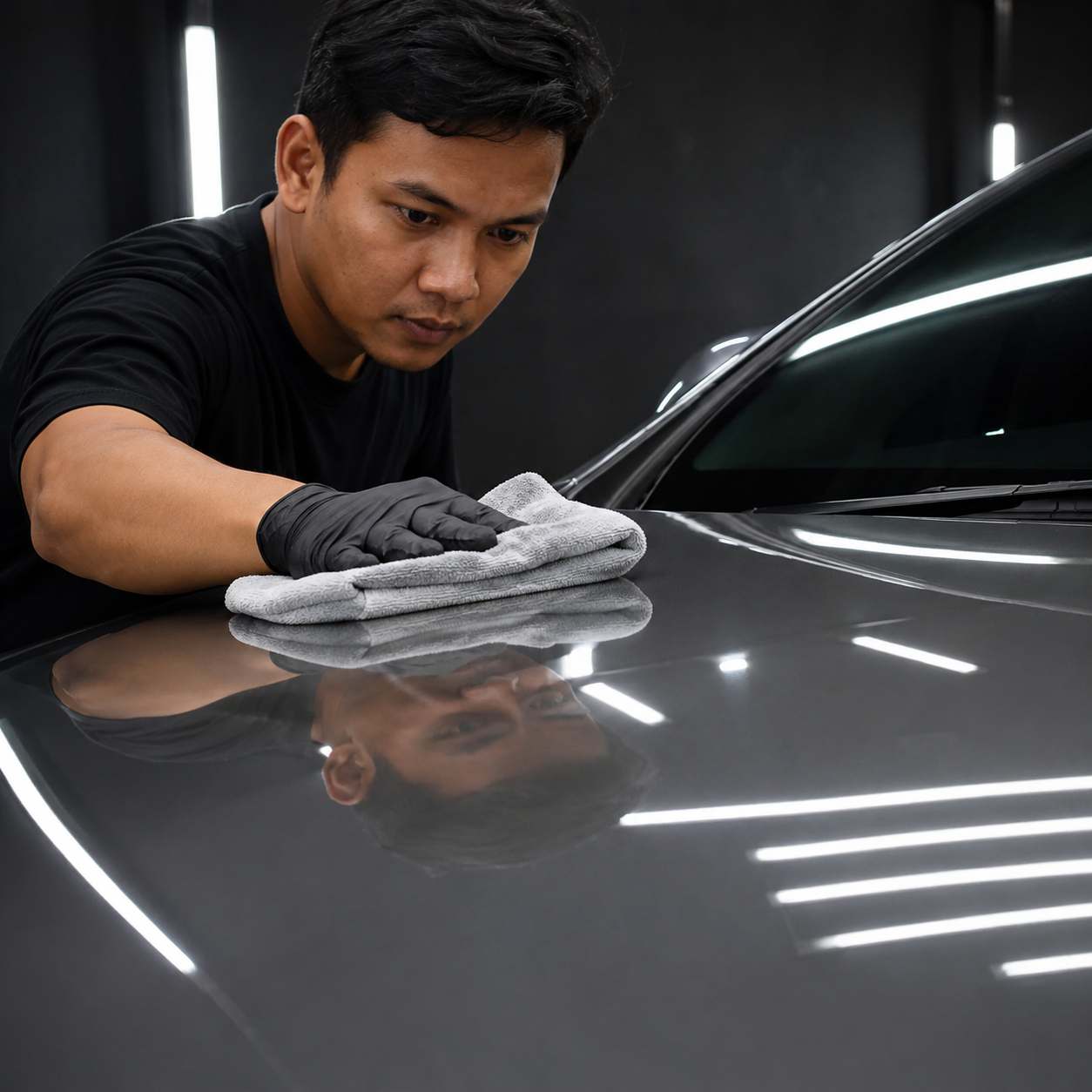 Teknisi spesialis menggunakan alat color matching untuk mencari warna akurat di bengkel cat mobil Suzuki Jogja.